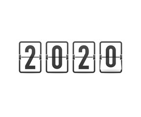 Countdown to new year 2020. Retro flip clock on black background. Template of greeting cards. Vector illustration.