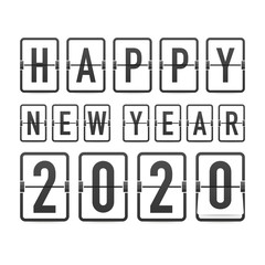 Countdown to new year 2020. Retro flip clock on black background. Template of greeting cards. Vector illustration.