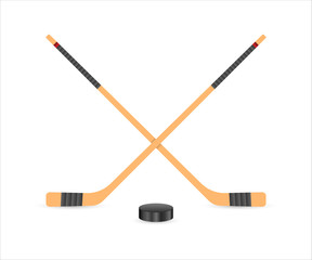 Ice Hockey puck and sticks. Sport symbol. Vector Illustration isolated on white background