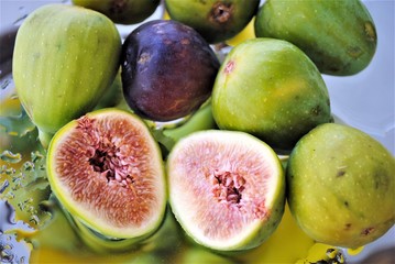 Fresh figs. Green and purple. Vegan food. Vacation in Montenegro.