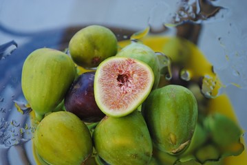 Fresh figs. Green and purple. Vegan food. Vacation in Montenegro.