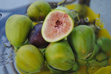 Fresh figs. Green and purple. Vegan food. Vacation in Montenegro.