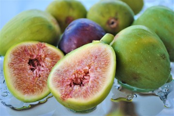 Fresh figs. Green and purple. Vegan food. Vacation in Montenegro.