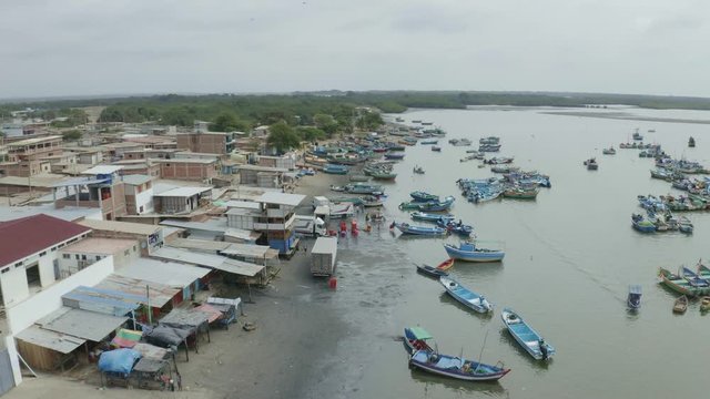 Coast Puerto Pizarro in Tumbes. Take a movie from drone.