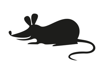 The black silhouette of rat or mouse on white background.