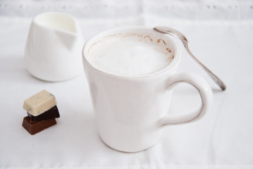 Home Cooked coffee with milk in a white cup
