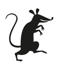 The black silhouette of rat or mouse on white background.