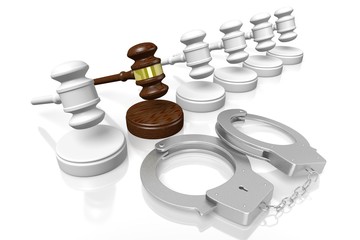 3D law, crime, verdict concept - handcuffs