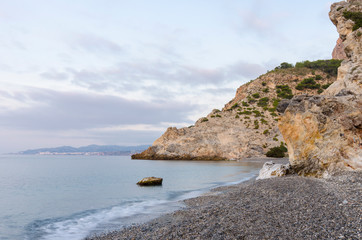 First hours of the day at Cantarrijan beach, the best nudist beach on the Costa del Sol and Costa...
