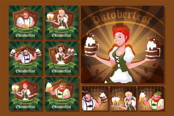 set of cards of people dressed with traditional German costume