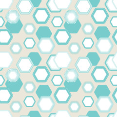 Hexagon pattern seamless background design with stitch or embroidery effect. Retro style illustration print. Vector