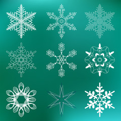 Set of lacy snowflakes. Vector Illustration for New Year, Christmas design.