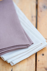 Linen napkins on a wooden vintage table