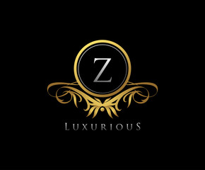 Gold Z Letter Luxury Boutique , Heraldic, Royal, Decoration, Boutique Logo. Interior Icon. Fashion, Jewelry, Beauty Salon, Hotel Logo. Cosmetics, Spa Logo. Resort and Restaurant Logo.