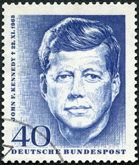 GERMANY - 1964: shows Portrait of John Fitzgerald Kennedy (1917-1963), 35th president of the United States, 1964 - obrazy, fototapety, plakaty