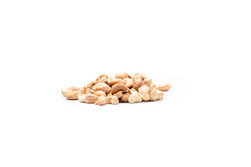 A pile of cashew nuts. Cashew on a white background. Front view.