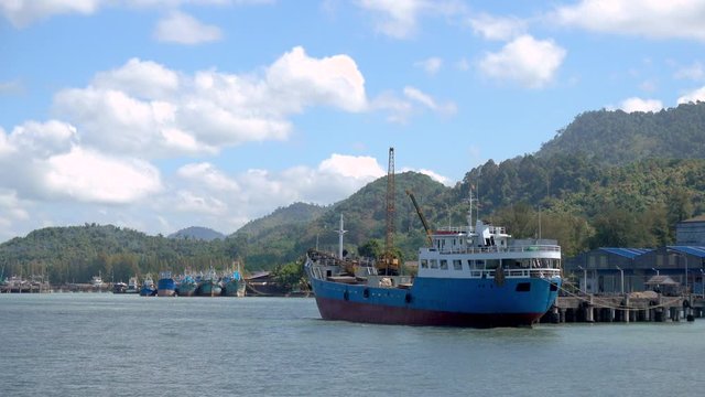 Commercial sea port on Andaman sea at border of Thailand and Myanmar