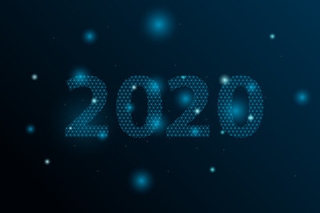 2020. New year. Space and stars. Technology and the Internet. Abstract background.