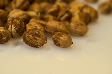 Right Hazelnuts kernels in the background.
