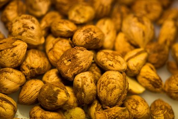 Right Hazelnuts kernels in the background.