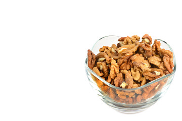 Walnuts kernel isolated on white .Free space for text.