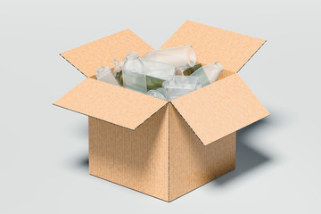 Cardboard box with plastic inside isolated on white background. 3d rendering