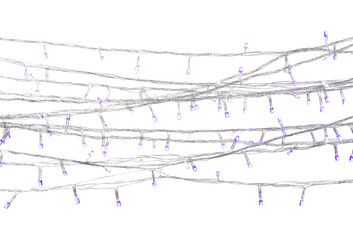 Strings of Christmas lights on white background