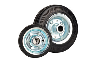 Steel industrial wheels with rubber tire and roller bearings