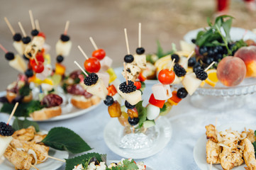catering services background with snacks on guests table in restaurant at event party