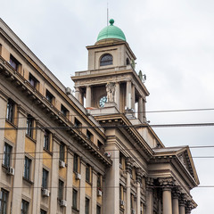 BELGRADE, SERBIA, August 3, 2019. Architectural fragment of the facade of a typical building in the historical part of the city
