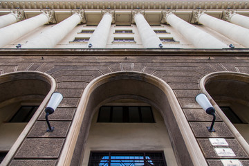 BELGRADE, SERBIA, August 3, 2019. Architectural fragment of the facade of a typical building in the historical part of the city