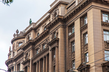 BELGRADE, SERBIA, August 3, 2019. Architectural fragment of the facade of a typical building in the historical part of the city