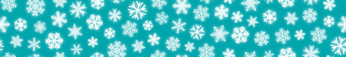 Naklejka na ściany i meble Christmas horizontal seamless banner of white snowflakes on turquoise background