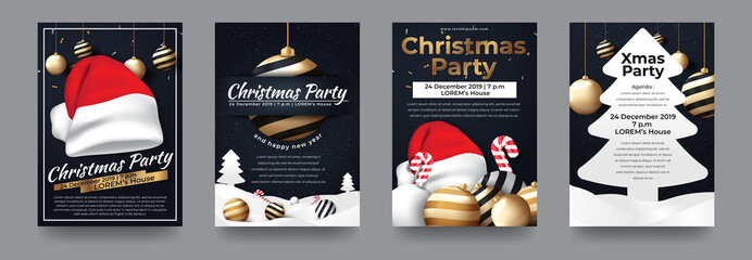 Set of Merry Christmas and Happy New Year Party for Flyer, Banner, Social Media , etc