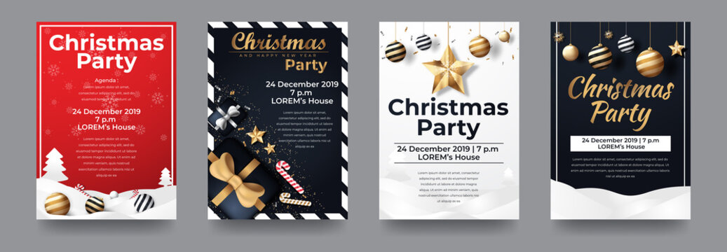 Set of Merry Christmas and Happy New Year Party for Flyer, Banner, Social Media , etc