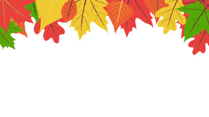 Autumn background. Simple flat design illustration with colorful autumn leaves on white background with copy space for concept or advertising. 