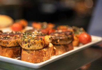 Close-up view of wide variety of tapas in Spain