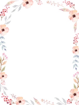 Floral Frame of cute watercolor retro flowers.