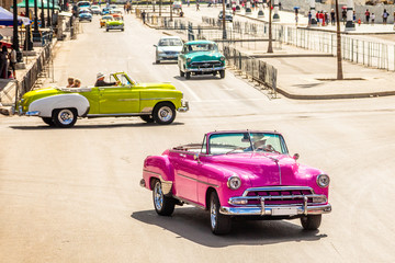 Old vintage retro cars on the road in the center of Havana, Cuba