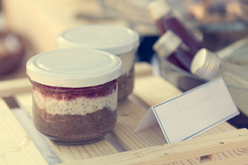 Delicious deserts served at outdoor market place.