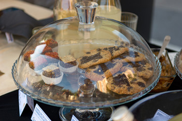 Delicious deserts served at outdoor market place.