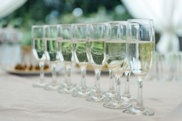 Glasses of champagne for a wedding reception