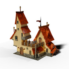 3d rendered illustration. Fantasy house with shadow on white background