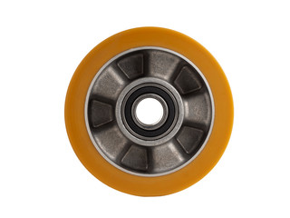 An industrial wheel made of aluminum and polyurethane