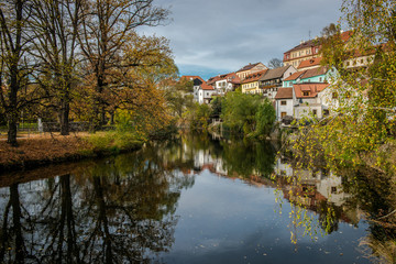 Fototapeta na wymiar Czech Kurmlov in the fall. Autumn travel to Europe. Golden autumn in the Czech Republic