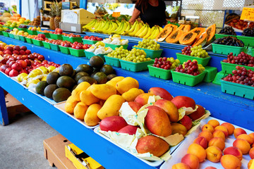 Various fresh fruits on the market stall