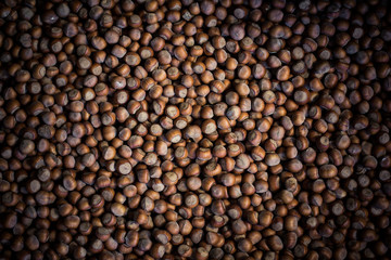 Hazelnuts. Stack of hazelnuts. Food background. Hazelnut background