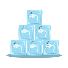 Sperm Freezing. Frozen sperm in a cube of ice. Cryopreservation of seeds. Artificial insemination. Sperm bank concept.