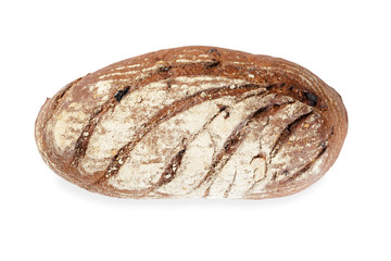 Freshly baked bread isolated on white background. Top view.