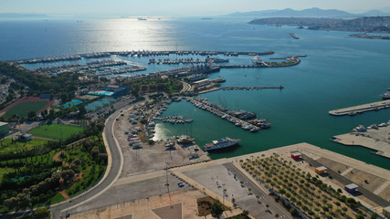 Aerial photo of famous seaside tourist area of Faliro or Phaliro in Athens riviera near Stavros Niarhos Cultural centre, Attica, Greece